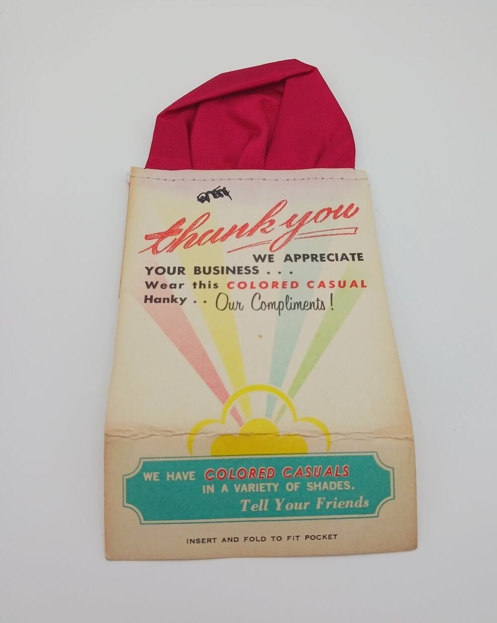 VTG 1940s 50s Old Hickory Mfg Co Compliments Satin Hanky Sample Ephemera